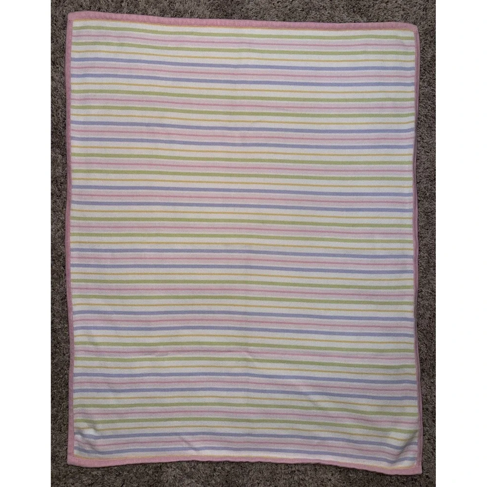 Circo Target Stripe Sweater Knit Baby Blanket Pink Yellow Blue Aqua Cotton